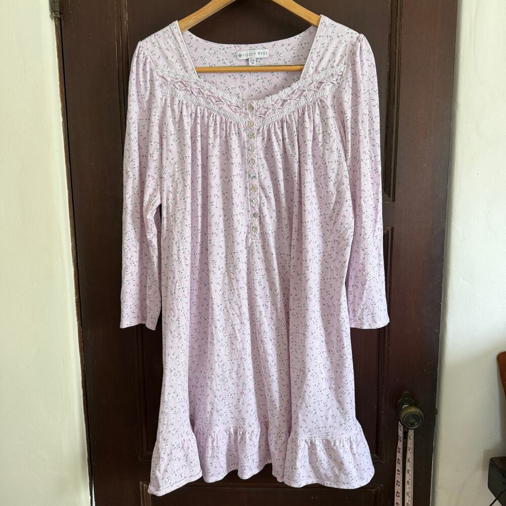 EILEEN WEST | Pink floral Soft Jersey Long Sleeve Nightgown | Medium